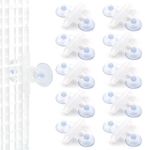 LINLAN Aquarium 10 Pieces Divider Suction Cup Clips, Glass Fixing Clips, Plastic Mesh Board Isolation Holders for Fish Tank (White-Translucent)