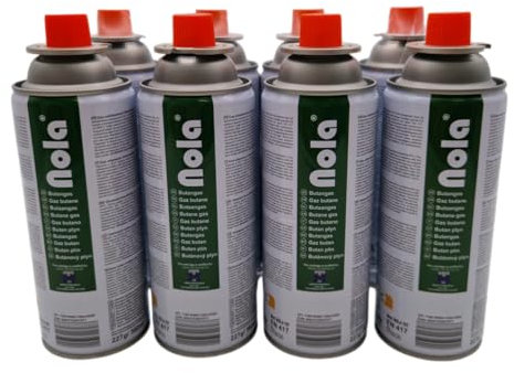 NOLA Gaskartuschen 8 x 227g – Butangas mit Ventil (Bajonett) – Universal Gas Nachfüllkartuschen für Campingkocher, Gasheizung, Unkrautbrenner & Outdoorgeräte Art.707 (8)