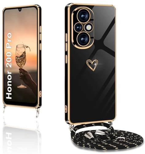 XCYYOO Funda para Honor 200 Pro con Cordón Colgante Ajustable - Carcasa Antigolpes TPU Suave Silicona con Correa