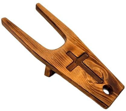 Wooden Boot Jack Bootjack with Epoxy Inlay Cross Boot Puller (Burnt Oak with Antique Brown Cross)