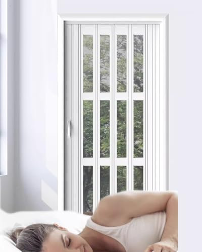 Soundproof White Concertina Door For Bedroom/Barn Privacy - Folding PVC Sliding Panel Gate For Cupboard, Internal Pleated Doorway