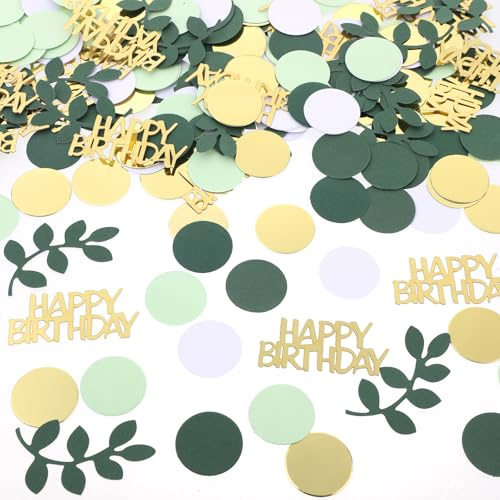 Piriuuo 200 stycken Happy Birthday-konfetti, salviagrön födelsedag bordsdekoration glitter guld, Happy Birthday-konfetti, födelsedagsfest, dekoration för barn, män, kvinnor (grön, guld, vit, ljusgrön)
