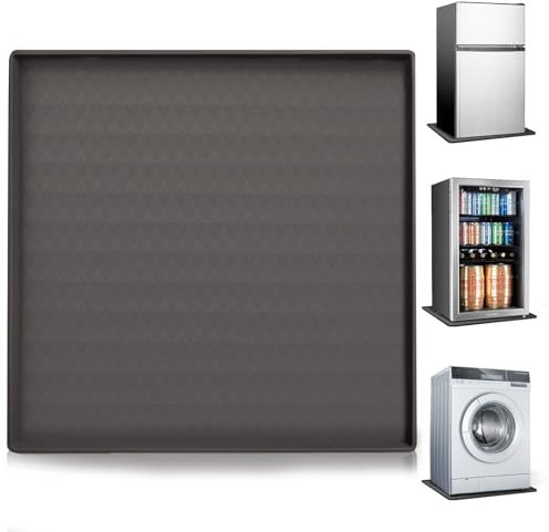 MeYuxg Tapis de réfrigérateur - 60 x 60 cm - en Silicone - avec Bord - Gris - pour Machine à Laver, sèche-Linge, réfrigérateurs, armoires à vin, Eau et poussière