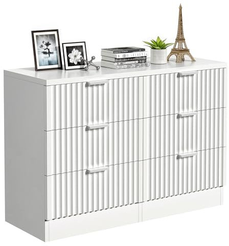 YITAHOME Kommode Weiß, Sideboard Weiss mit Wave Pattern Design Oberfläche, Kommode Schlafzimmer mit eleganter Metallgriff, 38D x 100W x 71.5H centimetres, komodenschrank für Wohnzimmer
