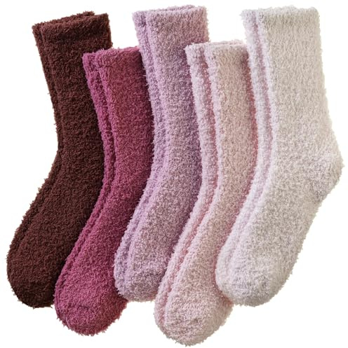 DoSmart Womens Fuzzy Socks Warm Fluffy Winter Cozy Thick Plush Microfiber Slipper Soft Home Sleeping Socks 5 Pairs(Solid Color-01)