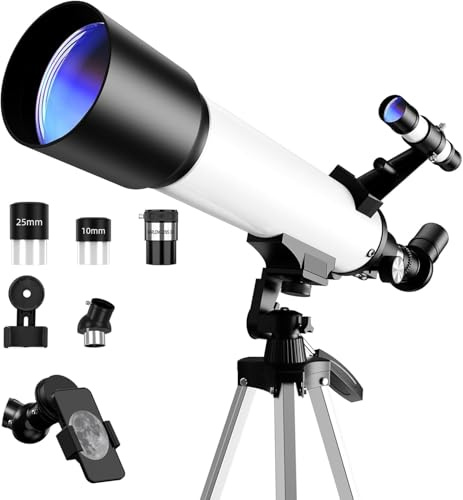 FAMIROSA Telescopio per bambini e adulti principianti, apertura 70 mm 500 mm, telescopi rifrattore astronomico, telescopi portatili da esterno con treppiede, adattatore per telefono, adesivi, borsa