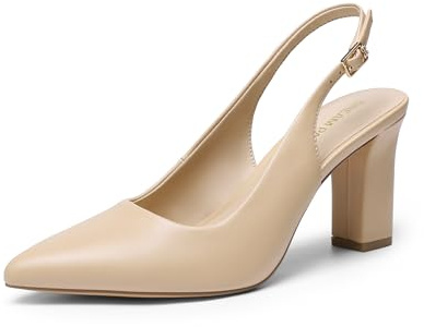 DREAM PAIRS dam Slingback klackar Chunky blockklackar spetsiga slutna pumps bekväma arbets- och kontorsskor fest brudskor