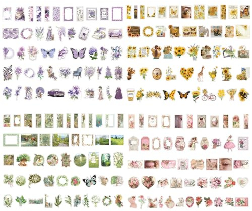 Collenatsy 400 pegatinas de estética vintage, juego de pegatinas para diario, papel washi estético, diseños de vinilo, pegatinas de diario para ordenador portátil y monopatín