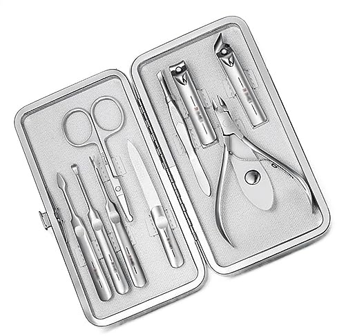 set de cortauñas, Kit de 9 cortaúñas afilados acero inoxidable, herramientas profesionales for cortar uñas, con estuche viaje, set cuidado personal