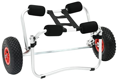 GeenYuu Carrello per kayak in alluminio con ruote gonfiabili in gomma, cuscino in schiuma, pieghevole, portata 70 kg, 72 x 50 x 26 cm, ideale per il trasporto di kayak, canoa e scivolo in acqua