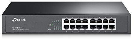 TP-Link TL-SF1016DS 16-Port 10/100Mbps Network Switch, Ethernet Splitter Ports Speed up to 200Mbps, Innovative Energy-Efficient Technology, Supports MAC Address Self-Learning, 13-inch Steel Case