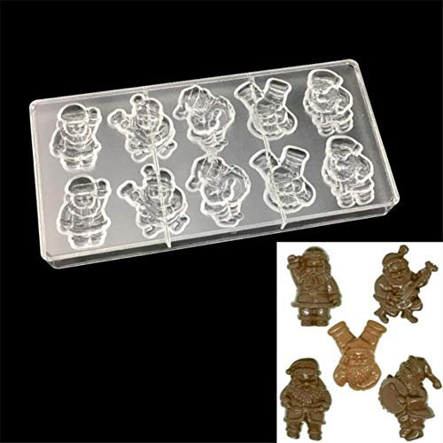 VAK Christmas Tree Bell Santa Claus Shaped Polycarbonate Chocolate Mold,Plastic Bakeware Pan Baking Moulds Chocolate Mould Ice Tray Pie Jelly Cake Pan Pastry Dessert Baking Tray-14.5x28x2.5cm