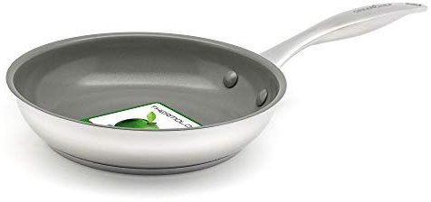 GreenChef Profile Plus Poêle à Frire en Céramique Antiadhésive Saine en Acier Inoxydable de 20 cm, Sans PFAS, Pour toutes les feux, y compris l'induction, Robuste, Va au four jusqu'à 200˚C, Argent