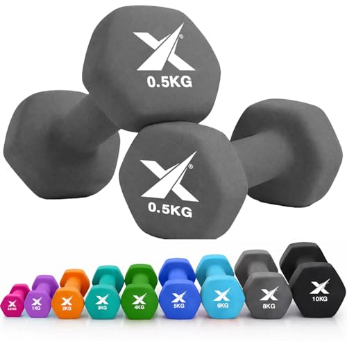 XN8 Neoprene Dumbbell Set, Non-Slip Dumbbells Pair of 0.5kg–10kg Hand Weights, Home Gym Strength Training Weights for Men & Women, Aerobics, Pilates, Body Toning, Arm, Biceps & Fitness Exercises