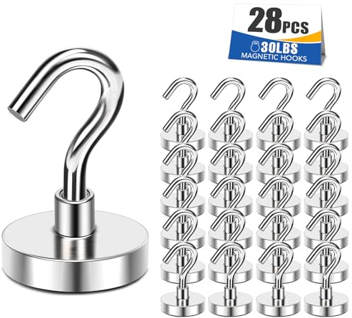 MIKEDE 22LB Magnetic Hooks, Perfect for Cruise, Grill, Towel, Indoor Hanging, Home, Kitchen, Workplace, Office and Garage, Pack of 28