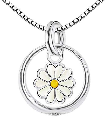 CLEVER SCHMUCK Mädchen Taufkettchen Gänseblümchen Anhänger Taufring Ø 12 mm Blume Ø 5 mm Zirkonia weiß und Kette Venezia 36 cm 925 Sterling Silber im Taufe Schmucketui