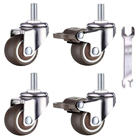 Lot de 4 petits roulettes pour meubles 38 mm en caoutchouc souple TPE M8 x 20 mm Filetage (2 pièces avec frein)