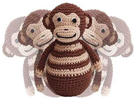 Sindibaba – Stehaufmännchen AFFE Charlie (braun, 13 cm) für Babys ab 0 Monaten – Motorikspielzeug mit Wackel-und Klingeleffekt – weich & gefüttert – handgefertigt & gehäkelt (Bio)