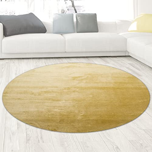 CARPETIA Vardagsrum Shaggy matta Flokati mjuk hög lugg – guld, storlek 200 cm rund