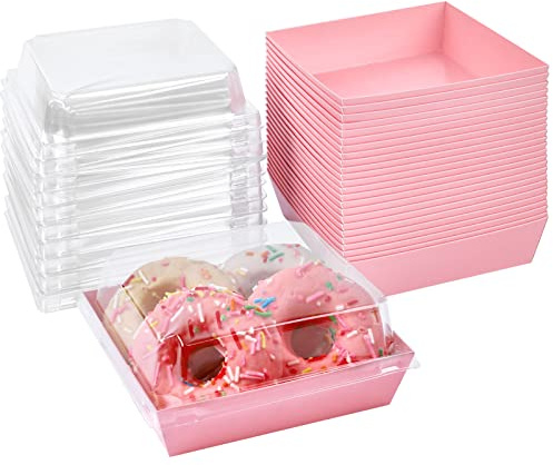 Ocmoiy Small Charcuterie Boxes with Clear Lids, To Go Paper Disposable Food Containers, 5 Inches Bakery Dessert Boxes for Sandwich, Cookie, Pastry, Cake Slice (Pink, 50ct)