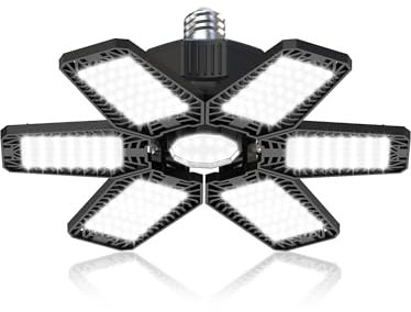 YIQIBRO Lampada da Garage 185W 1 Pezzi, 18500LM 6500K Plafoniera LED Garage Deformabile con 6+1 Pannelli Regolabili, E27/E26 Officina Plafoniera per Magazzino, Ufficio, Cantina, Palestra, Negozio