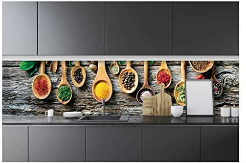 Fototapet kök kryddor örter – 250 x 60 cm XXL i ett stycke premium köksvägg – inklusive lim modern kökstapet fototapeter, fleecetapet, UV-resistent, klar att monteras