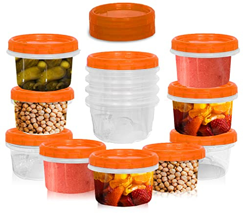[Orange, 16 oz,12 Pk] Airtight Deli Food StorageContainers with Lids, Twist Lock Cap, Intended for Meal Prep, Snacks, Leftovers, Freezer and Microwave Safe, Stackable, and Portable, 12 Pc Set (475 ml)