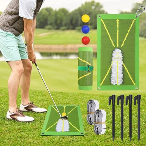 HIUAUIH Faltbare Golf-Schlagmatte,Golfübungsmatte mit SofortFeedback, Schwungweganalyse, 24 x 49cm Tragbare Übungsmatte für Driving, Chipping und Putting-Training, tragbare Golf-Übungsmatte