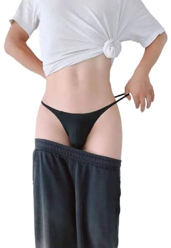 WOWSKY Men's Nylon Thongs - Seamless T-Back, Sexy Low Rise Briefs, G-String Bulge Pouch Underwear Black 1 Pack (L)