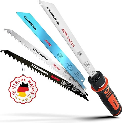 CONBRA® Mango de sierra con 4 hojas de sierra sable, 150 mm, para madera, metal y yeso