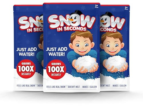 3 Pack of Snow in Seconds Instant Snow Artificial Snow Small Bag - (Makes 1 Gallon of Fake Snow Each)