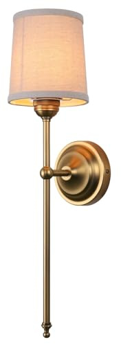 JIMUBEAM Antique Finish Sconce Wall Lighting Fixture with Linen Fabric Shade, E26 Hardwired Indoor 1-Light Wall Mounted Lamp for Living Room Bedside Nightstand Light Vanity Bathroom