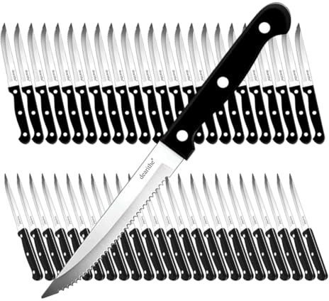 dearithe Steak Knives Set of 48,steak knives bulk, Black Full-Tang and Triple Rivet Serrated Steak Knife Set,Stainless Steel Sharp Blade,4.5 In, For Restaurant Kitchen Camping
