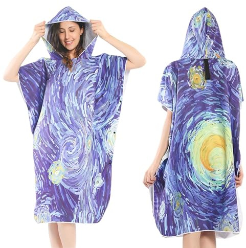 Poncho Spogliatoio Accappatoio in Microfibra Ad Asciugatura Rapida Con Cappuccio, per Surf, Gite in Campeggio, Sauna, Spiaggia - Unisex (B)
