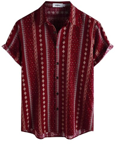 VATPAVE Mens Hawaiian Shirt Short Sleeve Button Down Shirts XXL Wine Orange