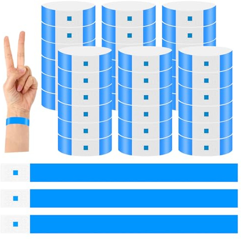 500 Uds Pulseras de Papel para Eventos, Impermeables Pulseras Identificativas de Neón para Eventos, pulseras tyvek para identificación para Fiestas, Parques Acuáticos, Conciertos de Música(Azul)