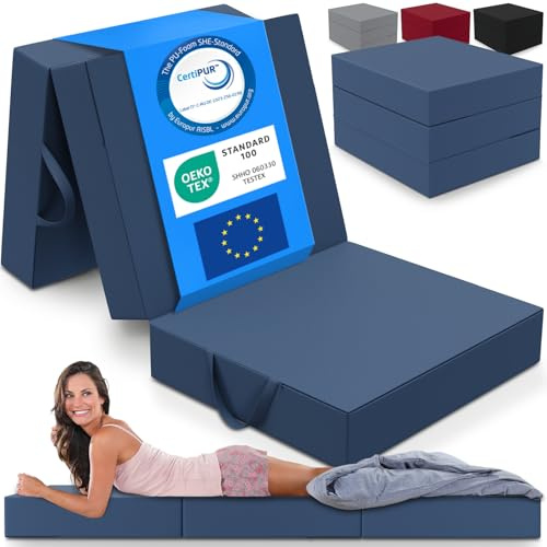 ELONEO Klappmatratze, Gästematratze, 3-teilige Faltmatratze, Schaumstoff extra dick (15cm), waschbar, Bandscheibenwürfel, klappbar, Faltbare Matratze, Erwachsene (Blau, 90 x 200 x 15 cm)