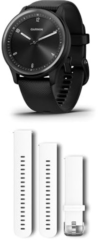 Garmin vívomove Sport, Hybrid Smartwatch with up to 5 days battery life, Black & Quick Release Band (20 mm) - White/silver
