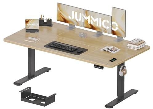 JUMMICO Höhenverstellbarer Schreibtisch 180 x 80 cm mit Kabelwanne, Höhenverstellbar Elektrisch Stehpult mit USB-Buchse, Computertisch, Ergonomischer Steh-Sitz Tisch, Bürotisch, Beige