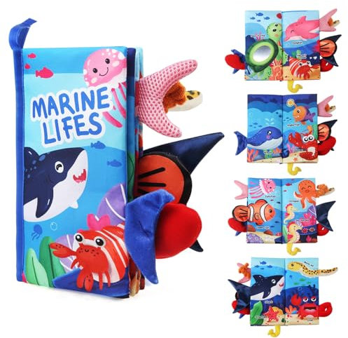 JoyPlus Baby Sensorik Spielzeug 0 6 Monate, Babybuch Baby Stoffbuch Buch Spielzeug 0 Monate 3D Bilderbuch Stoffbücher Fühlbuch Knisterbuch ab 0 3 6 Monate Quiet Book Geschenk für Jungen Mädchen