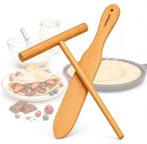 endusor Kit Crepes de Madera de Haya Alemana - Espátula y Esparcidor (30cm)