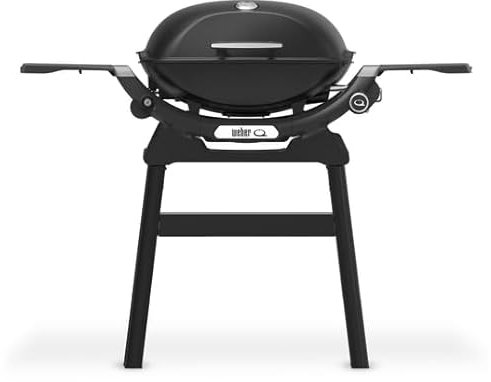 Weber Q 2200N Barbecue à gaz avec tablettes latérales et Support Compact/Grill pour terrasses et balcons, avec brûleurs Haute Performance, grilles en Fonte émaillée, Noir Minuit