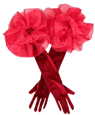 Guanti lunghi da donna, guanti in velluto a grandi volant, eleganti guanti da sera in pizzo, stile gotico, da sposa, per opera, matrimonio, festa, accessori per costumi, bordeaux, 50