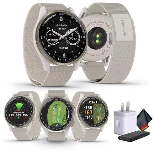 Garmin Approach S50 Advanced GPS Golf Smartwatch, AMOLED Display, On-Course Features, Sports and Fitness Watch, Cream Gold Aluminum Bezel with Ivory Comfort Fit Nylon Band Bundle