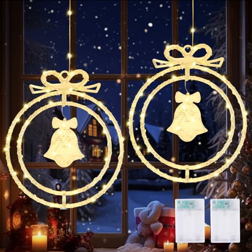 LED-julbelysning för fönster, 2 stycken juldekorationer fönster, belysta, julstjärna belysning inomhus, roterbar, julfönsterbelysning för juldekoration, balkong, fest, bröllop