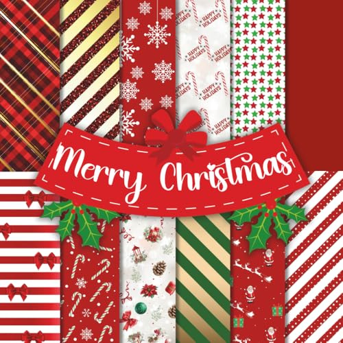 Merry Christmas Scrapbook Paper Craft Pad: 12 Vibrant X'mas Designs, 24 Double-Side Sheets Printed on 8.5x8.5 Size Paper With Premium Color. Great ... Wrapping, Collage, Cardstock, DIY Project Etc