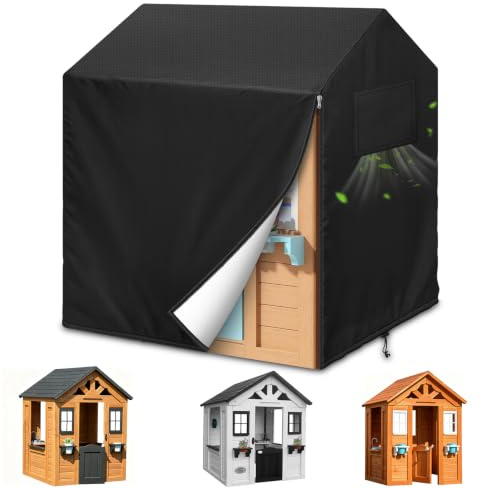 Funda Casita Infantil Exterior para Teatros De Madera Infantil Interiores y Exteriores 600D Impermeable Resistente al Viento UV, Fácil De Poner con Cremallera Lateral (L145xW145xH160cm)
