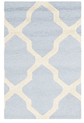 Safavieh Trellis Indoor Hand Tufted Rectangle Area Rug, Cambridge Collection, CAM121, in Light Blue / Ivory, 91 X 152 cm for Living Room, Bedroom or Any Indoor Space
