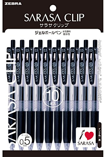 ZEBRA P-JJ15-BK10 Gel-Kugelschreiber, Sarasa Clip, 0,5, schwarz, 10 Stifte