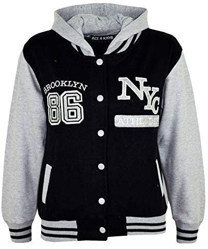 A2Z 4 Kids Unisex Kinder Mädchen Jungen Baseball Bequem NY ATHLETIC - NY Jacket Black 11-12